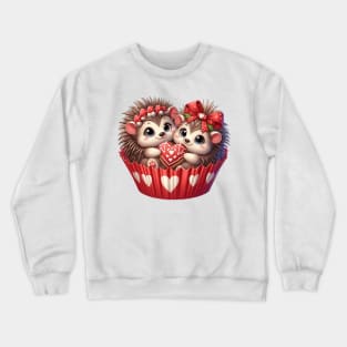 Valentine Hedgehog Couple In A Cupcake Crewneck Sweatshirt